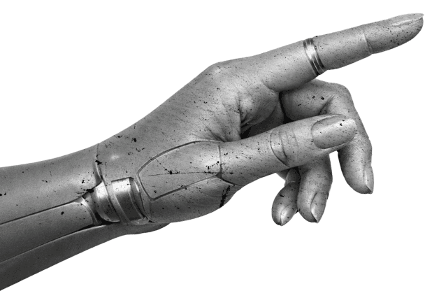 A robotic hand with the index finger extended