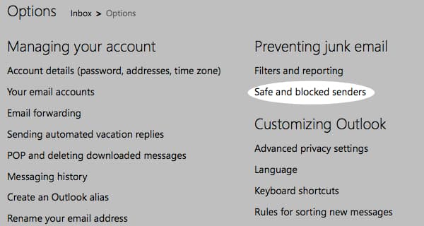 Click Safe and blocked senders