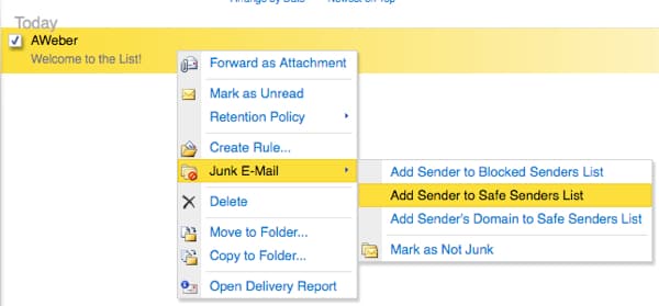 Click add Sender to Safe Senders List
